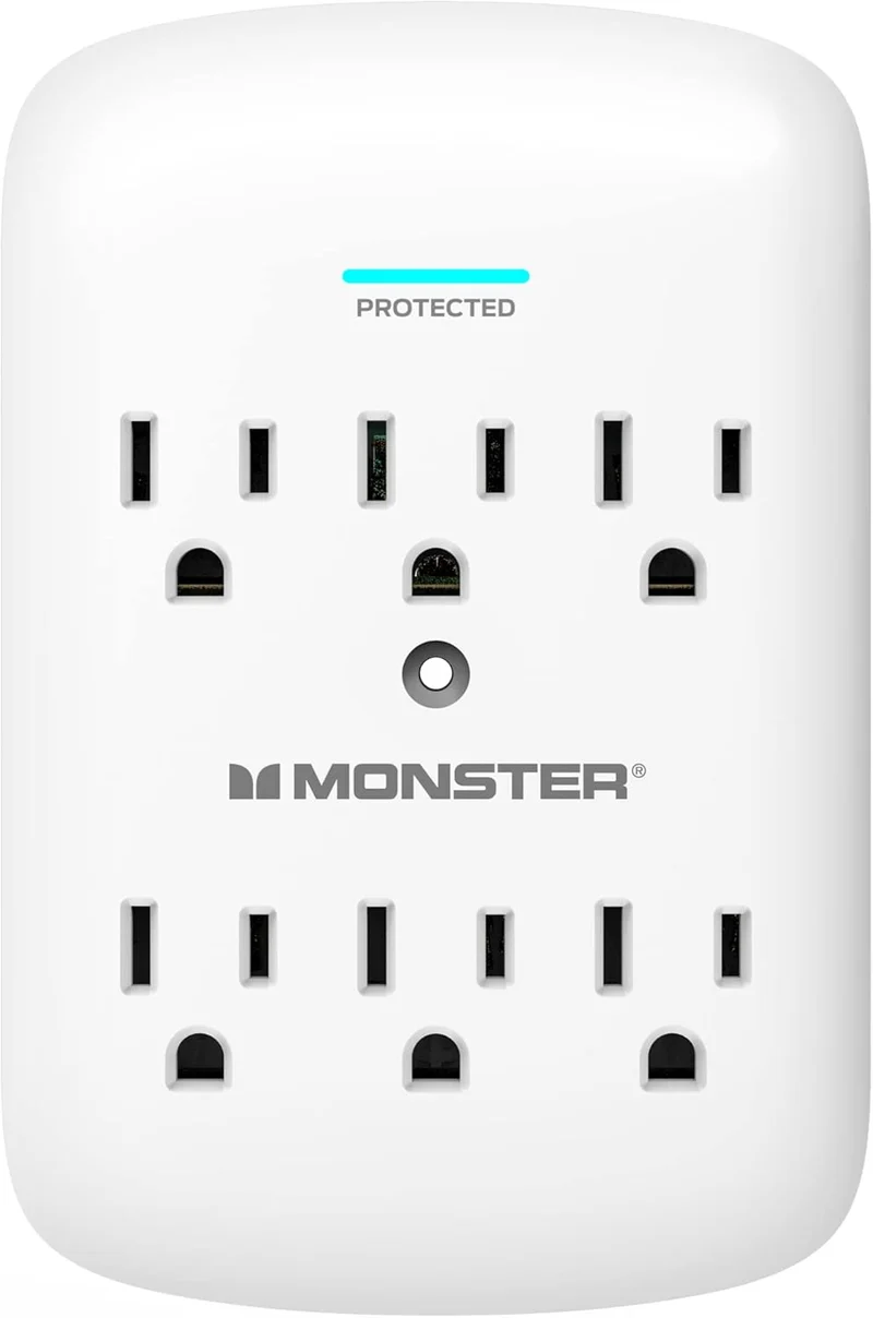 Monster Wall Tap Plug 6-Outlet Extender with Outlet Surge Protector for Home, Travel, Office, Home Appliances, Computers, and Smart Phone Devices – 300J and ETL Listed