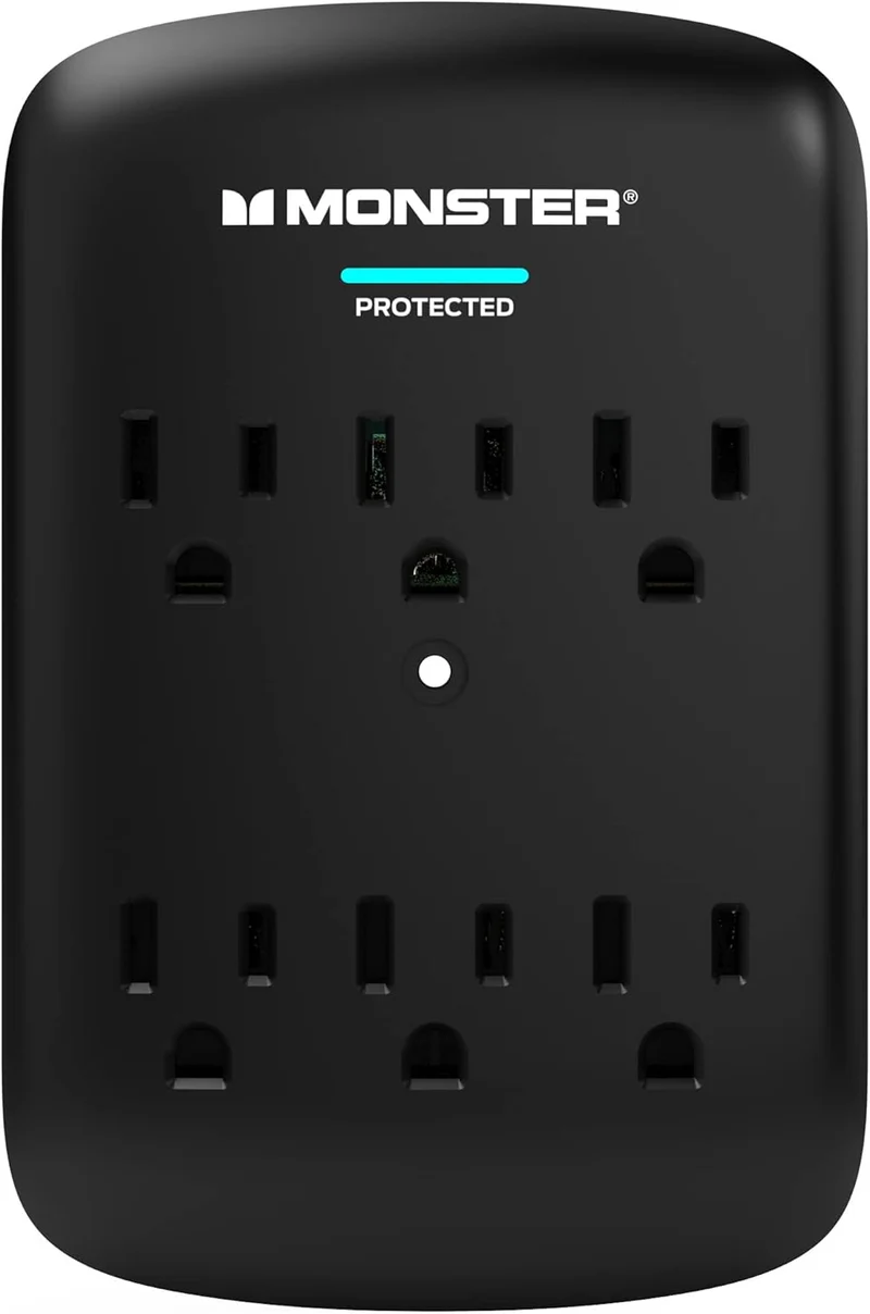 Monster Wall Tap Plug 6-Outlet Extender with Outlet Surge Protector for Home, Travel, Office, Home Appliances, Computers, and Smart Phone Devices – 300J and ETL Listed