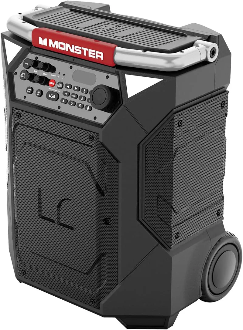 Monster Rockin’ Roller 360 Indoor/Outdoor Portable Bluetooth Speaker | Up to 240W of 360 Degree Sound & Up to 100 Hours of Playtime | Includes Microphone