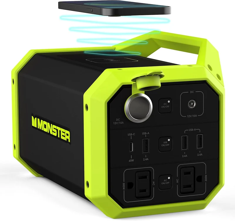 Monster Power Grid Portable Power Station with 296Wh, Charge up to 9 Devices, Rechargeable Outdoor Generator for Camping- Portable Generator, Backup Power Supply for Indoor and Outdoor Activities
