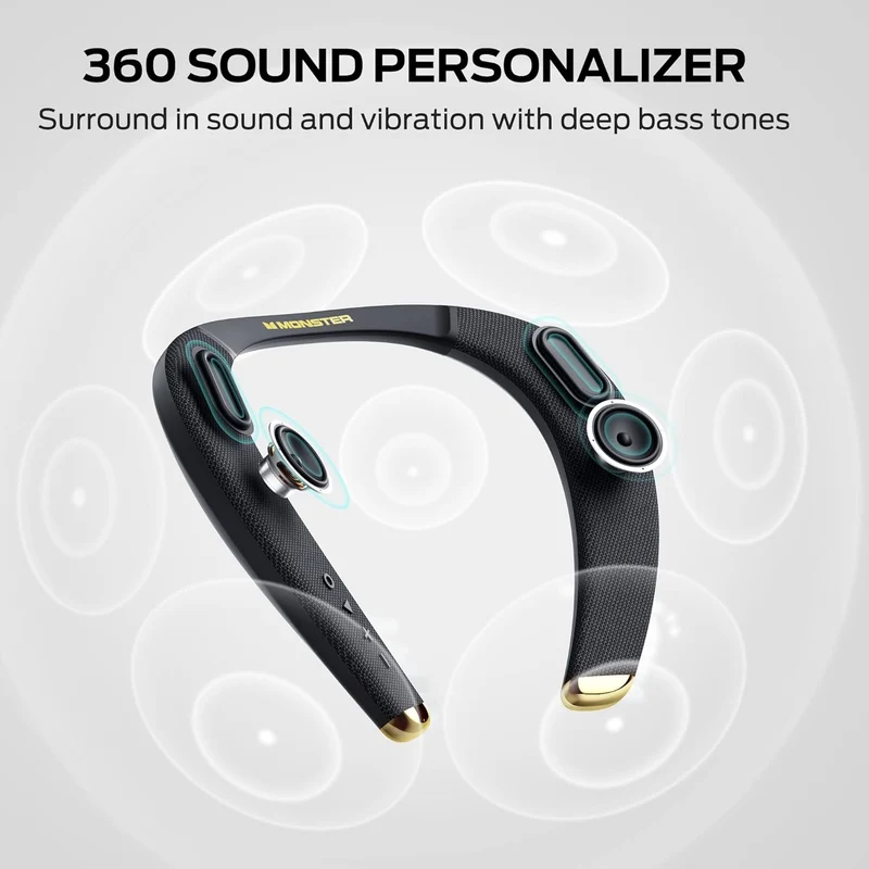 Monster Boomerang Petite Neckband Bluetooth Speakers, Neck Speaker with 15H Playtime, aptX High Fidelity 3D Stereo Sound, Low Latency, Built-in Mic, IPX5 Waterproof Wearable for Home Outdoor
