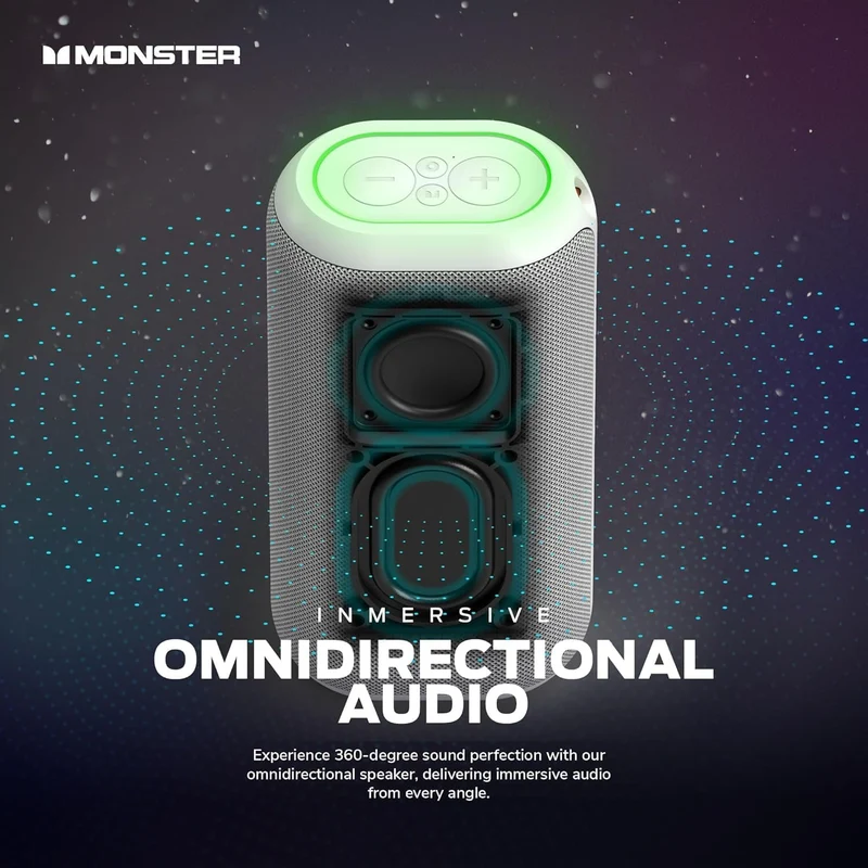 Monster DNA Max Portable Bluetooth Speaker, Loud Speaker with 360 Bass Sound and 10W Wireless Charging Pad, IP67 Waterproof - Indoor and Outdoor Use