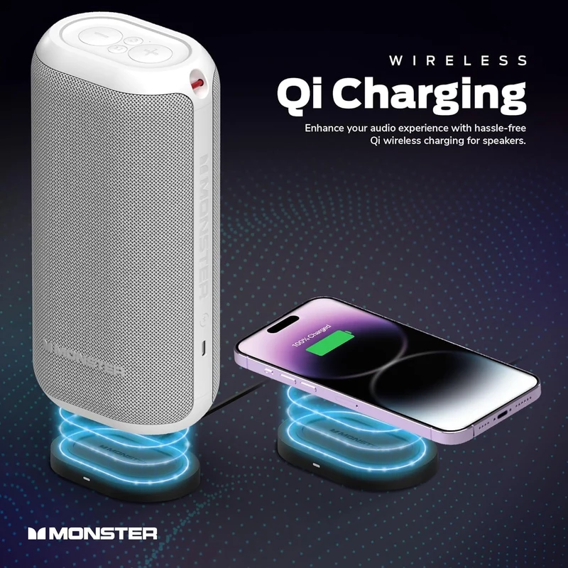 Monster DNA Max Portable Bluetooth Speaker, Loud Speaker with 360 Bass Sound and 10W Wireless Charging Pad, IP67 Waterproof - Indoor and Outdoor Use