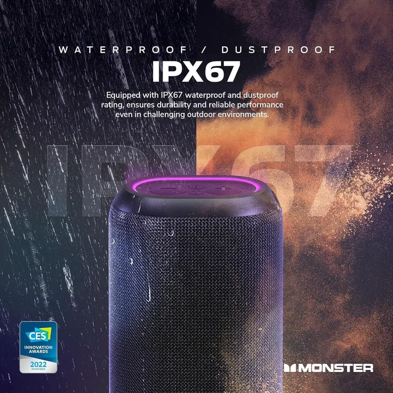Monster DNA Max Portable Bluetooth Speaker, Loud Portable Speaker with 360 Bass Sound and 10W Qi Certified Wireless Charging Pad, IP67 Waterproof- for Travel, Indoor and Outdoor Use