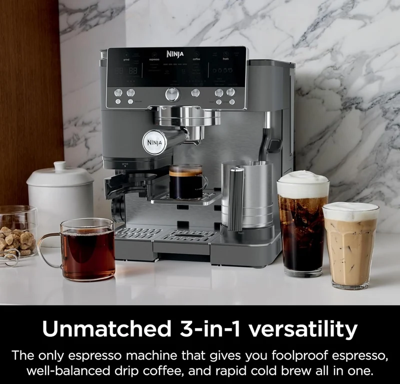 Ninja Luxe Cafe Premier Series, Espresso Machine, Drip Coffee, Rapid Cold Brew, Integrated Grinder, Hands-Free Frother