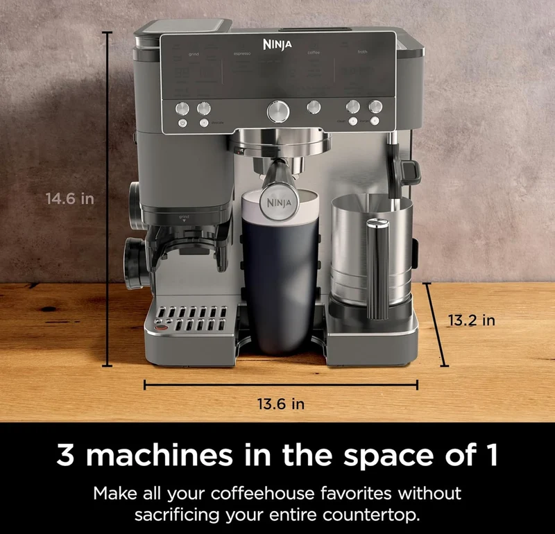 Ninja Luxe Cafe Premier Series, Espresso Machine, Drip Coffee, Rapid Cold Brew, Integrated Grinder, Hands-Free Frother