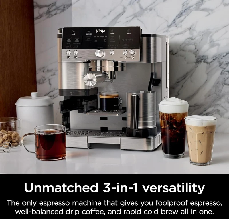 Ninja Espresso Machine, Luxe Café Premier Series, Drip Coffee Maker and Rapid Cold Brew for Cappuccinos and Lattes, Dairy or Non-Dairy (ES601)
