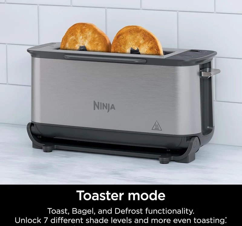 Ninja ST101 Foodi 2-in-1 Flip Toaster, 2-Slice Capacity, Compact Toaster Oven 1500 Watts, Stainless Steel - 6 Functions