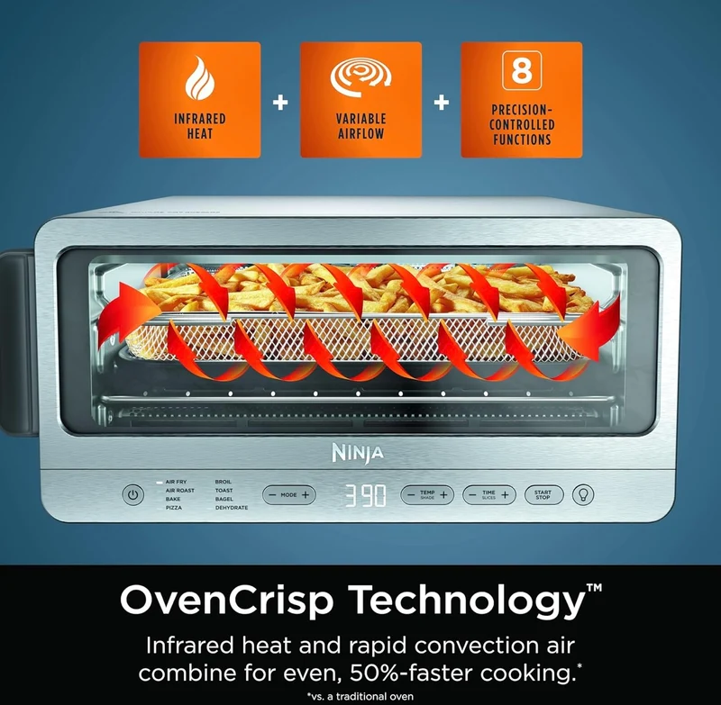Ninja Flip Toaster Oven&Air Fryer, 8-in-1 Functionality, Flip Up & Away Capability for Storage Space, LargeCapacity - Stainless,1800 watts (SP151)