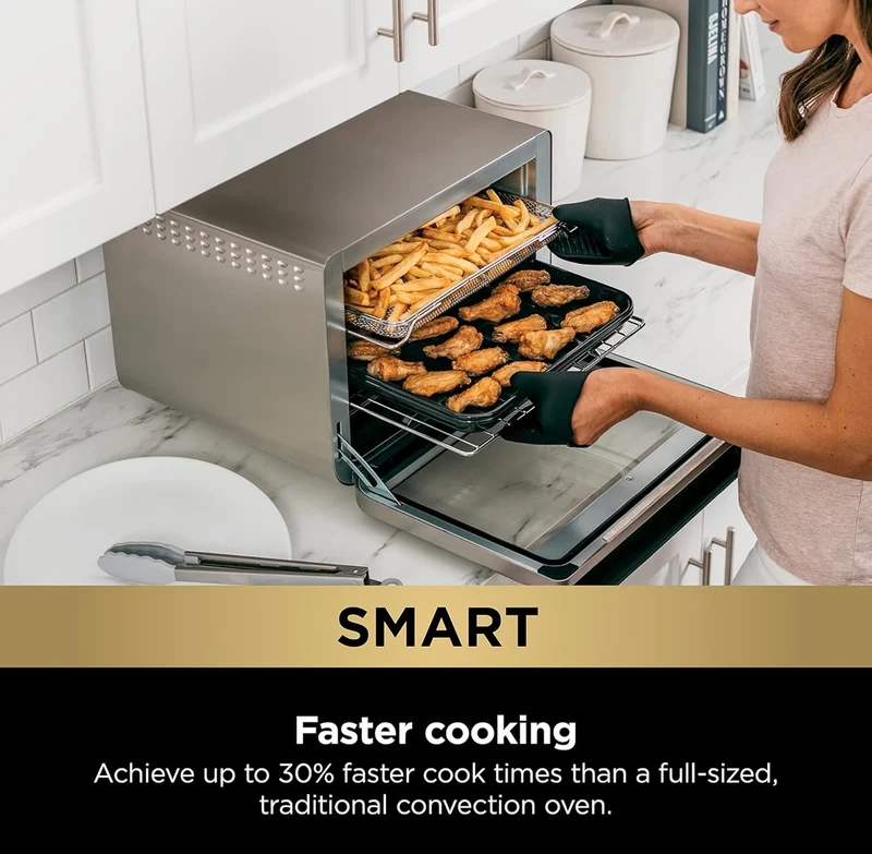 Ninja DT251 Foodi 10-in-1 Smart XL Air Fry Oven, Bake, Broil, Toast, Roast, Digital Toaster True Surround Convection up to 450°F-Silver