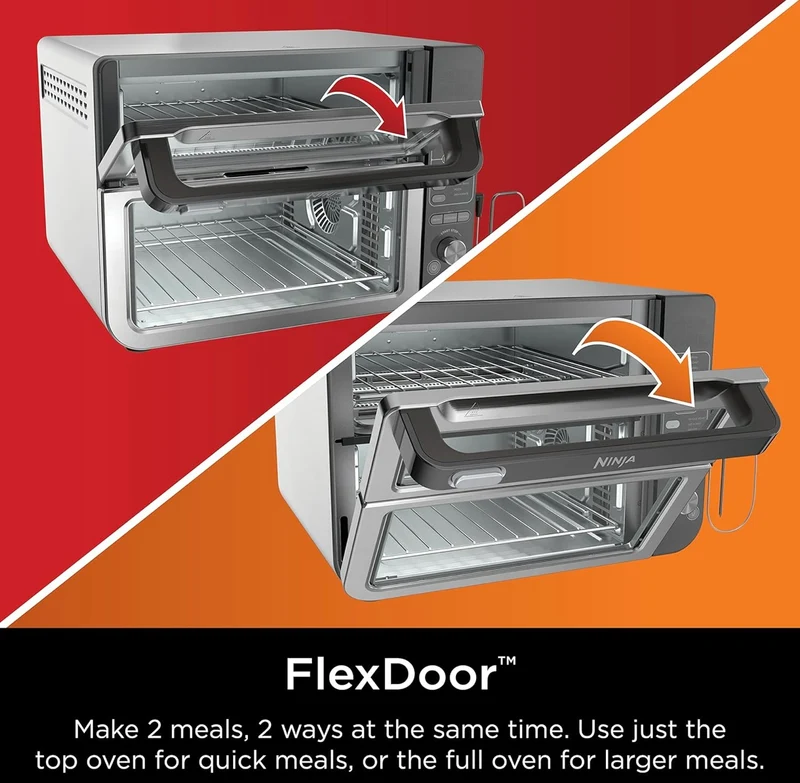 Ninja DCT451 12-in-1 Smart Double Oven with FlexDoor, Thermometer, FlavorSeal, Smart Finish, Rapid Top Convection and Air Fry Bottom - Stainless Steel