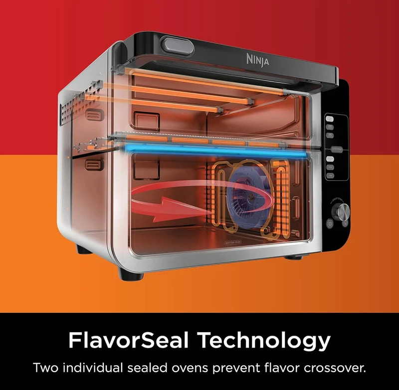 Ninja DCT451 12-in-1 Smart Double Oven with FlexDoor, Thermometer, FlavorSeal, Smart Finish, Rapid Top Convection and Air Fry Bottom - Stainless Steel