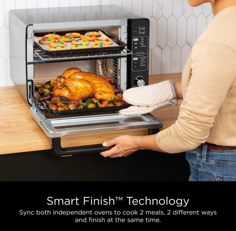Ninja DCT401 12-in-1 Double Oven with FlexDoor, Flavor Seal & Smart Finish, Rapid Top Convection and Air Fry Bottom - Stainless Steel