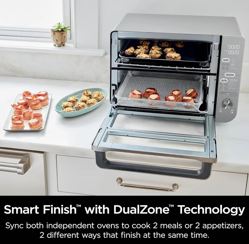 Ninja Countertop Oven Double Stack XL & Air Fryer with Pro Cook System, 12-in-1, Flexdoor, FlavorSeal, SMART FINISH with DualZone Technology, Air Fryer, Bake, Broil, Reheat, Stainless Steel, DCT651