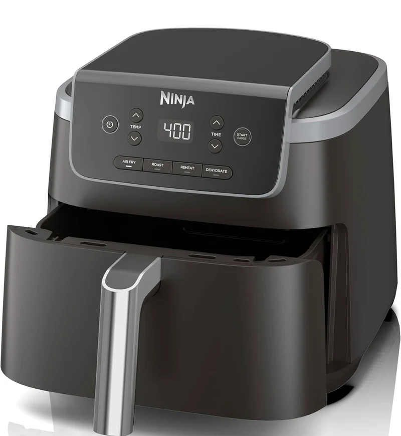 Ninja Air Fryer Pro 4-in-1 with 5 QT Capacity, Air Fry, Roast, Reheat, Dehydrate, Air Crisp Technology with 400F for hot, 120 Volts, Nonstick Basket & Crisper Plate, Grey, AF141