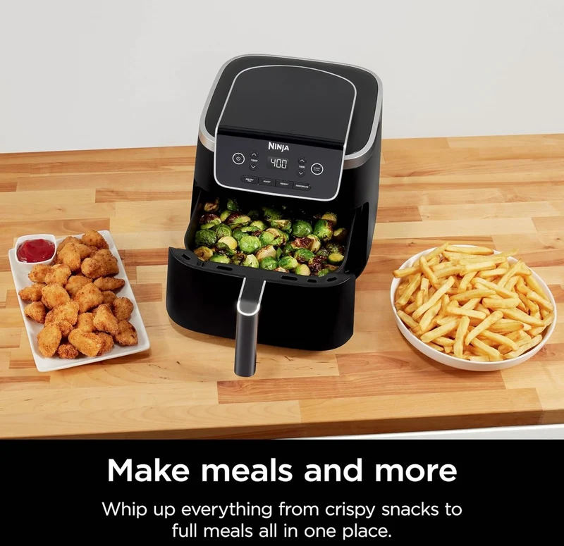 Ninja Air Fryer Pro 4-in-1 with 5 QT Capacity, Air Fry, Roast, Reheat, Dehydrate, Air Crisp Technology with 400F for hot, 120 Volts, Nonstick Basket & Crisper Plate, Grey, AF141