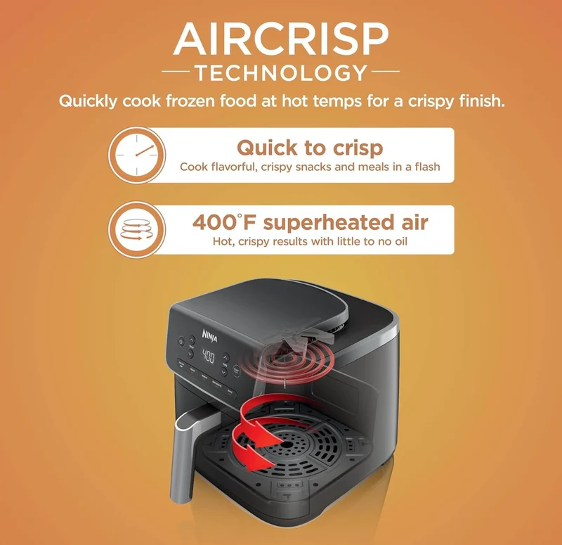 Ninja Air Fryer Pro 5-in-1, 5 QT Capacity, Air Fry, Bake, Roast, Reheat, and Dehydrate, Air Crisp Technology, Nonstick Basket & Crisper Plate, Grey, AF142