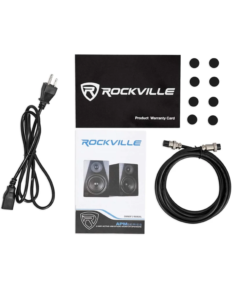 Rockville APM8B Powered USB Studio Monitor Speaker Pair in Black, 8", 2-Way, 500W, EQ, MDF Wood, RCA/XLR