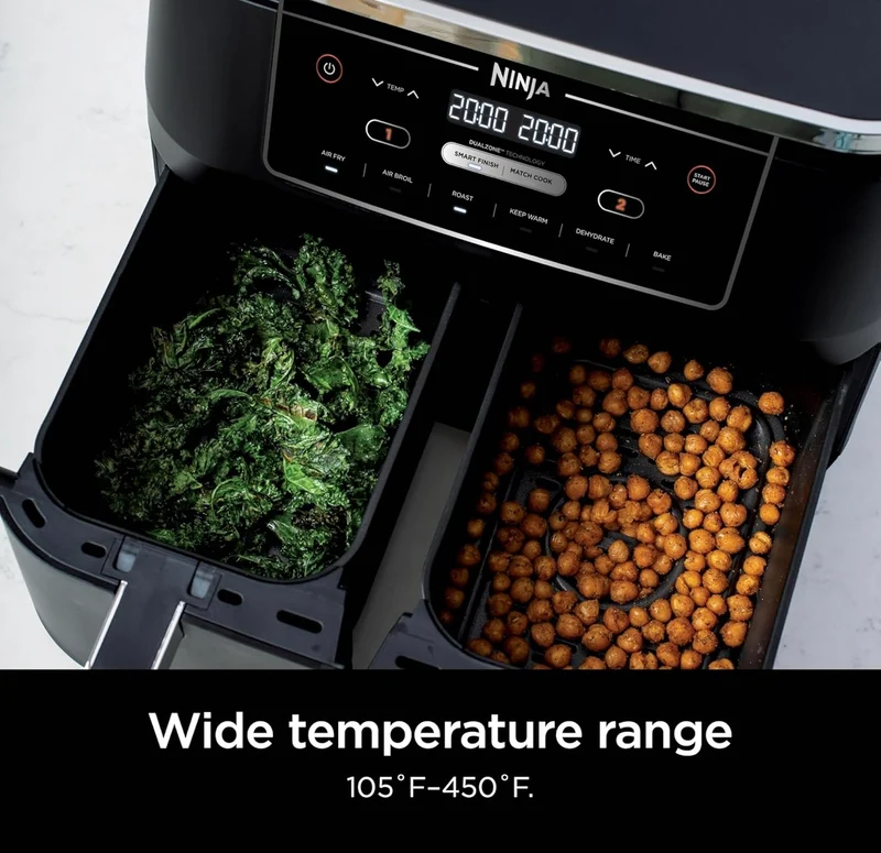 Ninja Air Fryer Finish Cooking Multiple Foods at the Same Time 6-in-1 (Air Fry, Broil, Roast, Keep Warm, Dehydrate, Bake) - 5 QT Baskets (DZ302)