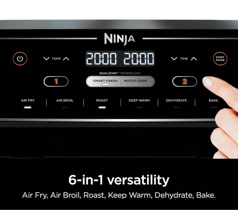 Ninja Air Fryer Finish Cooking Multiple Foods at the Same Time 6-in-1 (Air Fry, Broil, Roast, Keep Warm, Dehydrate, Bake) - 5 QT Baskets (DZ302)