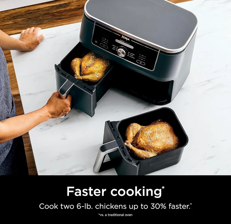 Ninja DZ401 Foodi 10 Quart 6-in-1 DualZone XL 2-Basket Air Fryer with 2 Independent Frying Baskets - Grey