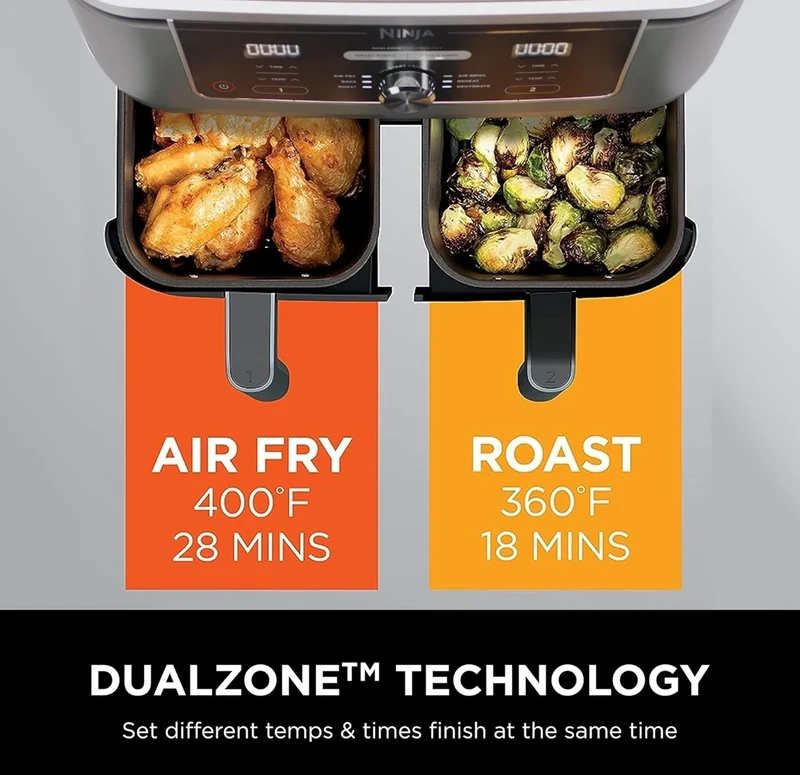 Ninja DZ401 Foodi 10 Quart 6-in-1 DualZone XL 2-Basket Air Fryer with 2 Independent Frying Baskets - Grey