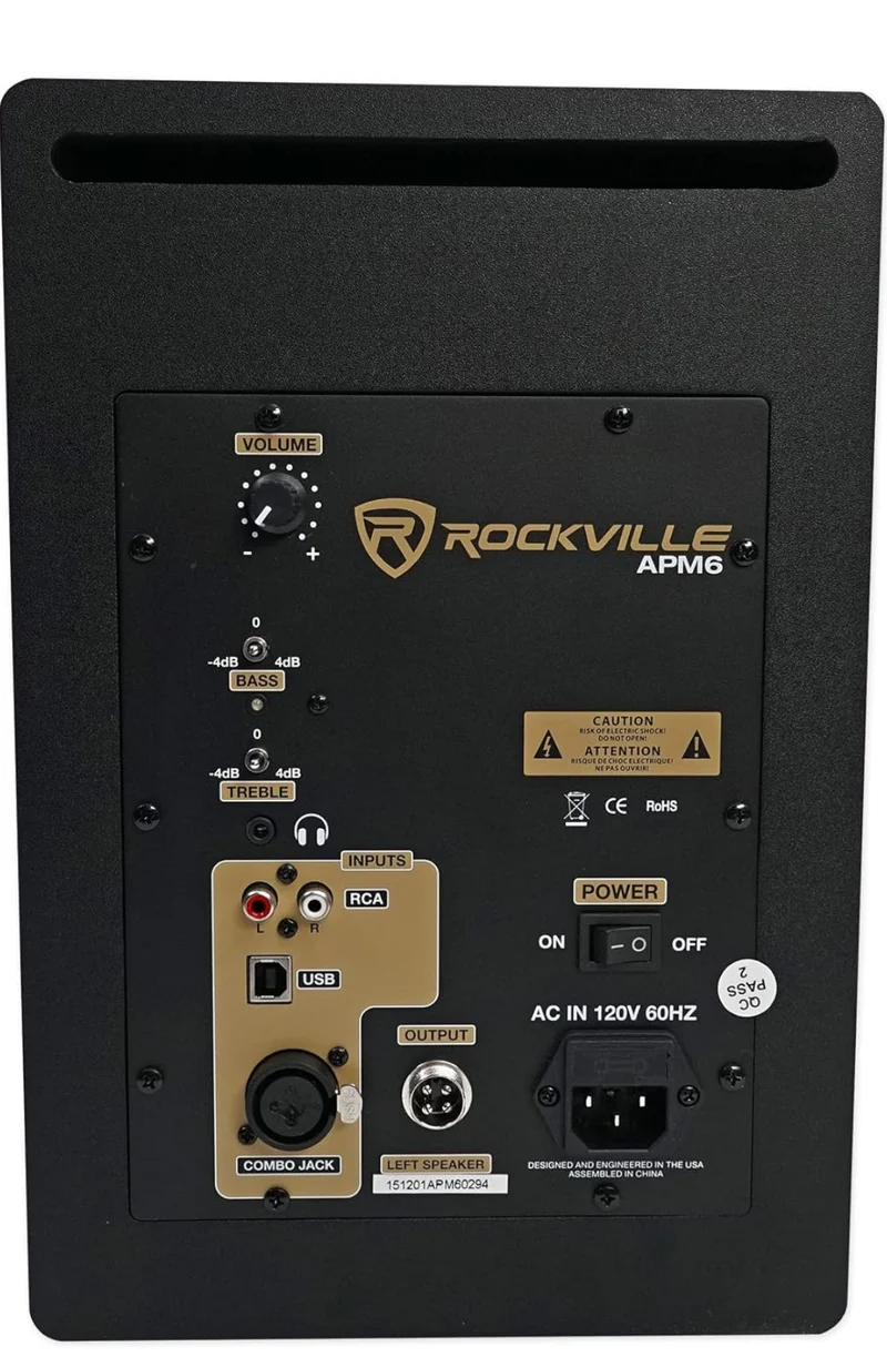 Rockville APM6C 6.5" 2-Way 350W Active/Powered USB Studio Monitor Speakers - Pair