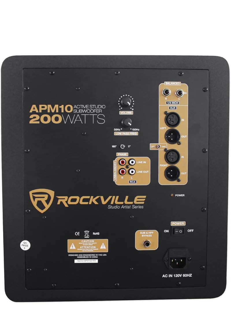 Rockville APM10W Active Studio Subwoofer in White, 10", 400W, MDF Wood, RCA/XLR/Optical, Front-Firing Port