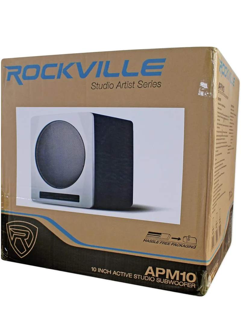 Rockville APM10W Active Studio Subwoofer in White, 10", 400W, MDF Wood, RCA/XLR/Optical, Front-Firing Port