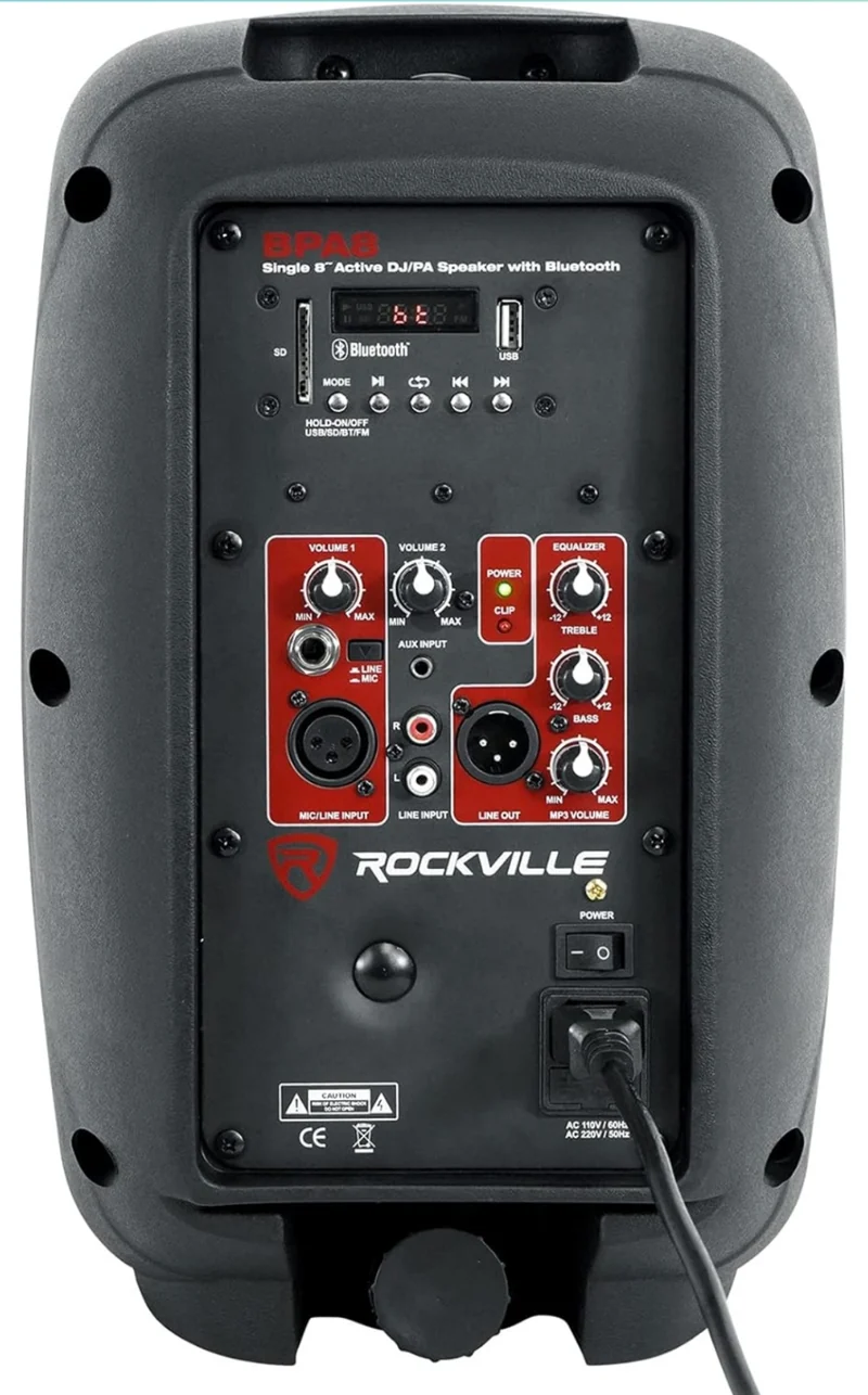 BUNDLE (2) Rockville BPA8 8" Powered 300w DJ Speakers w Bluetooth+Totem Style Stands