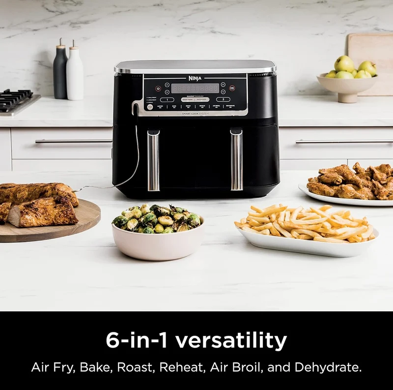 Ninja Air Fryer, Thermometer, Roast, Bake, Air Fry, Crisps, Broil, Reheats, Keep Warm, 6-in-1 - 10 QT