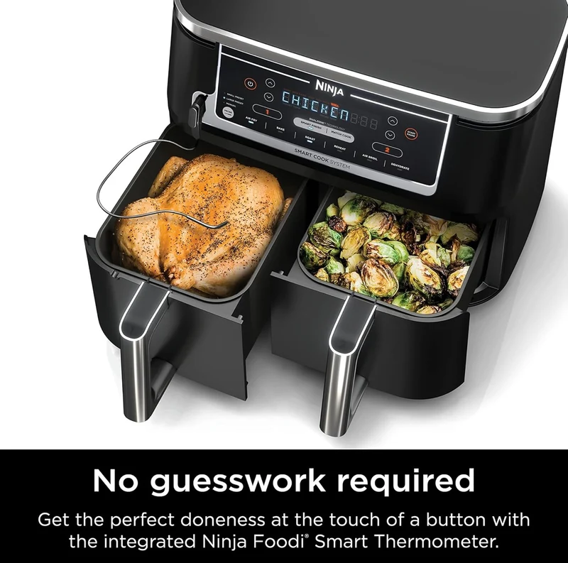 Ninja Air Fryer, Thermometer, Roast, Bake, Air Fry, Crisps, Broil, Reheats, Keep Warm, 6-in-1 - 10 QT