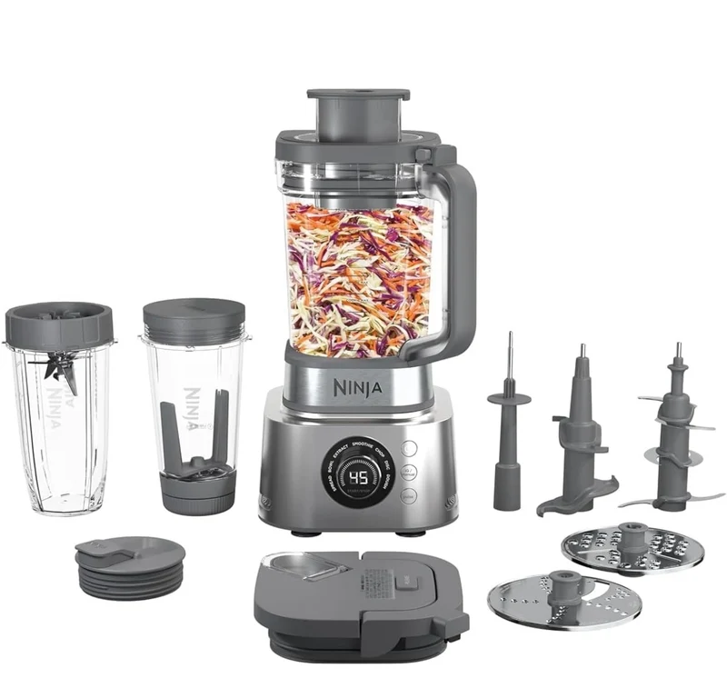 Ninja Blender and Food Processor Combo, Foodi Power Blenders For Kitchen and Personal Size 72-oz. Glass Pitcher & To-Go Cups -Silver SS401