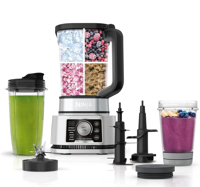 Ninja Blender For Kitchen Food Processor Combo System Smoothie Maker & Nutrient Extractor 6 Functions 72-oz. Pitcher & To-Go Cups - Silver SS351
