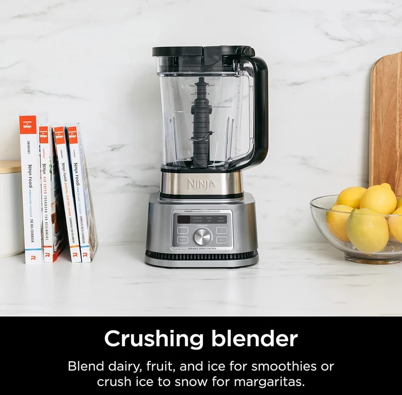 Ninja Foodi SS201 Power Blender & Processor. 3-in-1 Crushing Blender, Dough Mixer, and Food Processor 1400WP smartTORQUE 6 Auto-iQ Presets