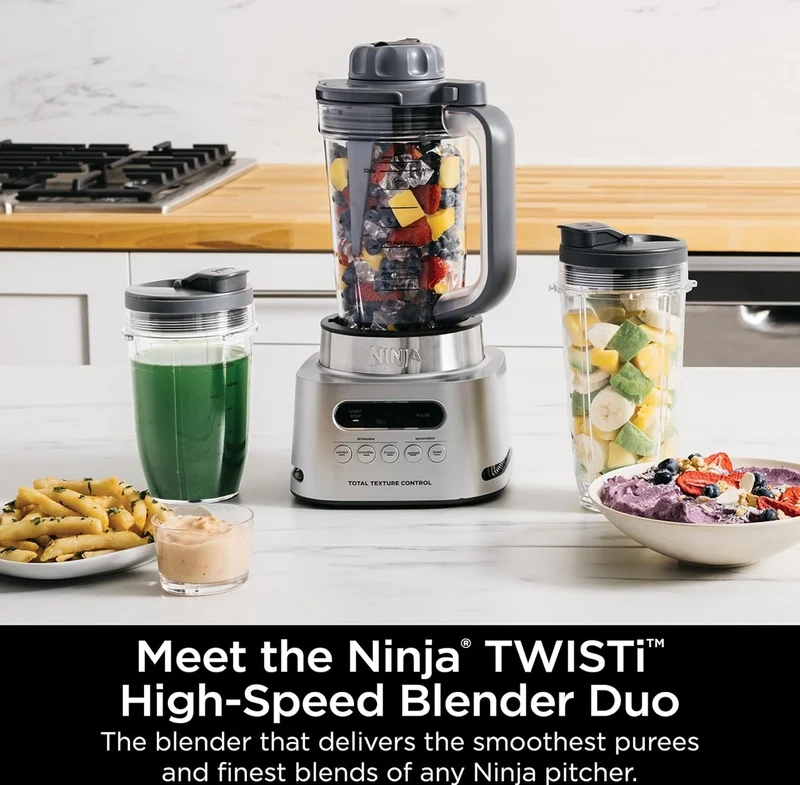 Ninja TWISTi Blender DUO, High-Speed 1600 WP Smoothie Maker & Nutrient Extractor* 5 Functions Smoothie-34-oz. Pitcher & (2) To-Go Cups - Gray