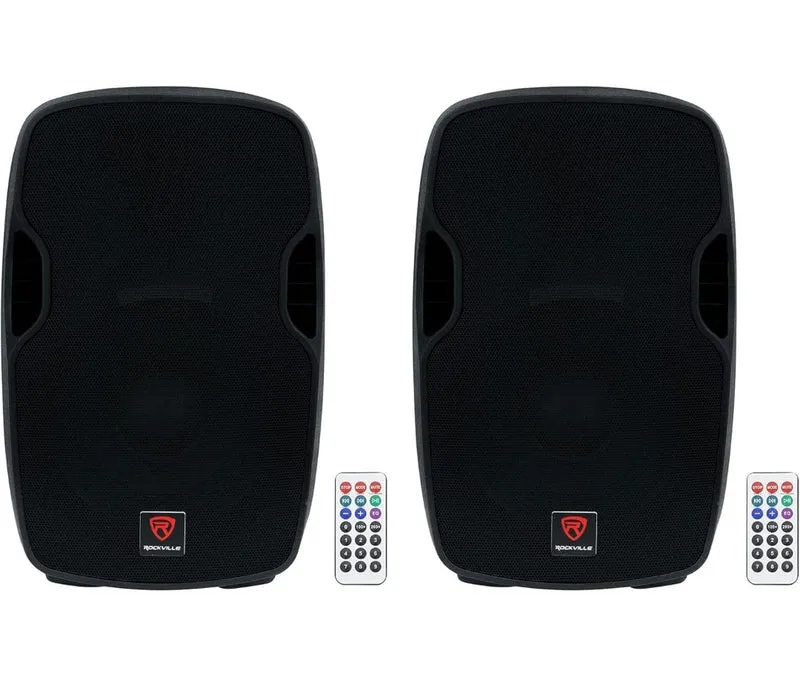 Rockville BUNDLE (2) BPA15 15" Professional Powered 800 Watt DJ PA Speakers w Bluetooth