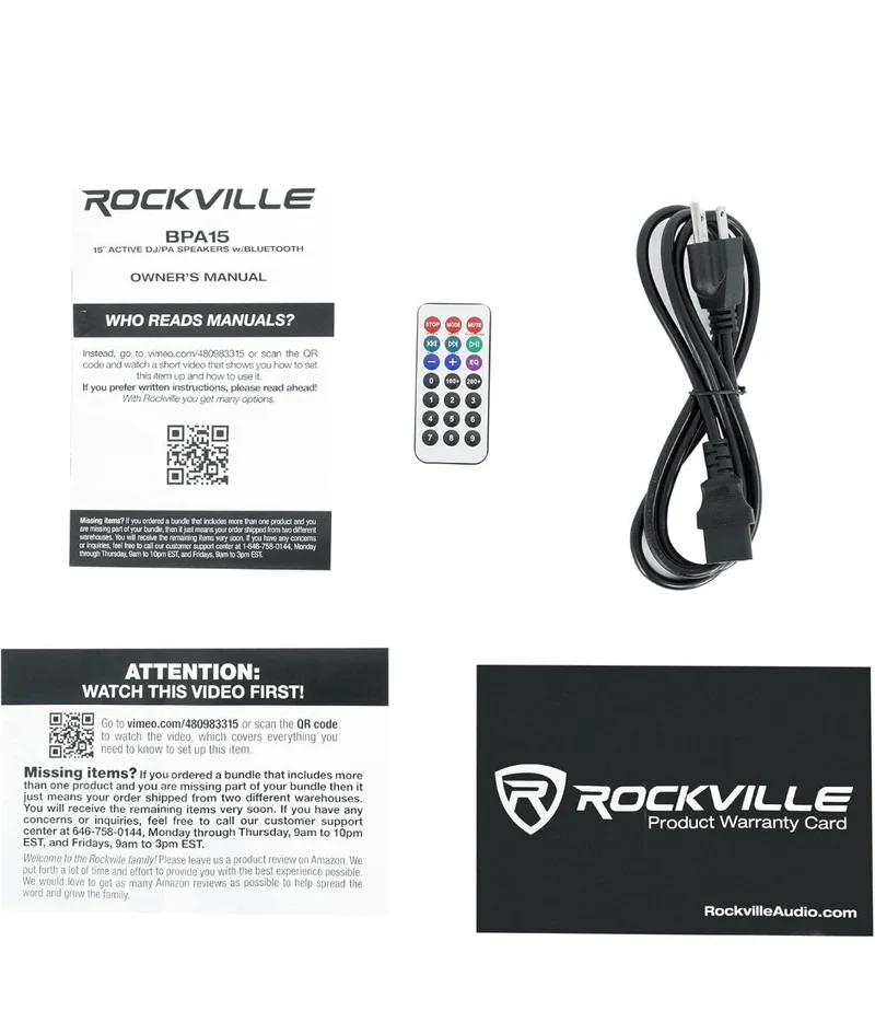 Rockville BUNDLE (2) BPA15 15" Professional Powered 800 Watt DJ PA Speakers w Bluetooth