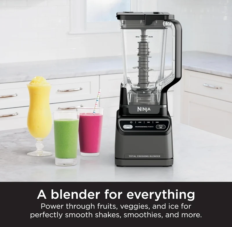Ninja BR201AMZ Professional Blender 2.0, 1200 Watts, Auto-iQ Program, Total Crushing Blades, 72-oz. Pitcher Dishwasher-Safe Parts - Dark Grey