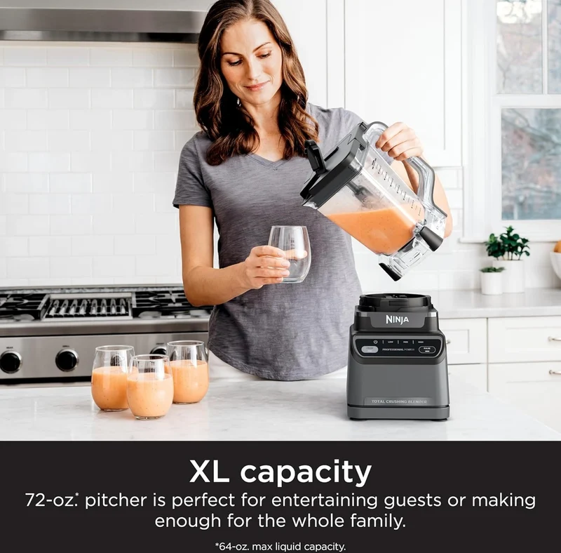 Ninja BR201AMZ Professional Blender 2.0, 1200 Watts, Auto-iQ Program, Total Crushing Blades, 72-oz. Pitcher Dishwasher-Safe Parts - Dark Grey