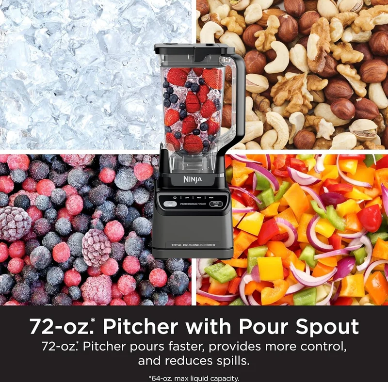 Ninja BR201AMZ Professional Blender 2.0, 1200 Watts, Auto-iQ Program, Total Crushing Blades, 72-oz. Pitcher Dishwasher-Safe Parts - Dark Grey