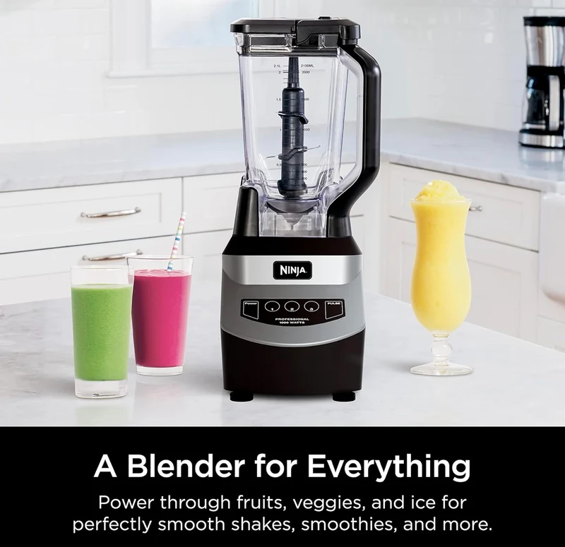 Ninja Blender Crushes Ice Fruit, and-Veggies, 1000-Watt, Dishwasher Safe - Black (NJ601AMZ)