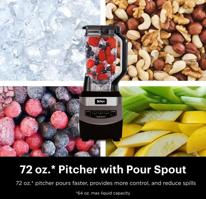 Ninja Blender Crushes Ice Fruit, and-Veggies, 1000-Watt, Dishwasher Safe - Black (NJ601AMZ)