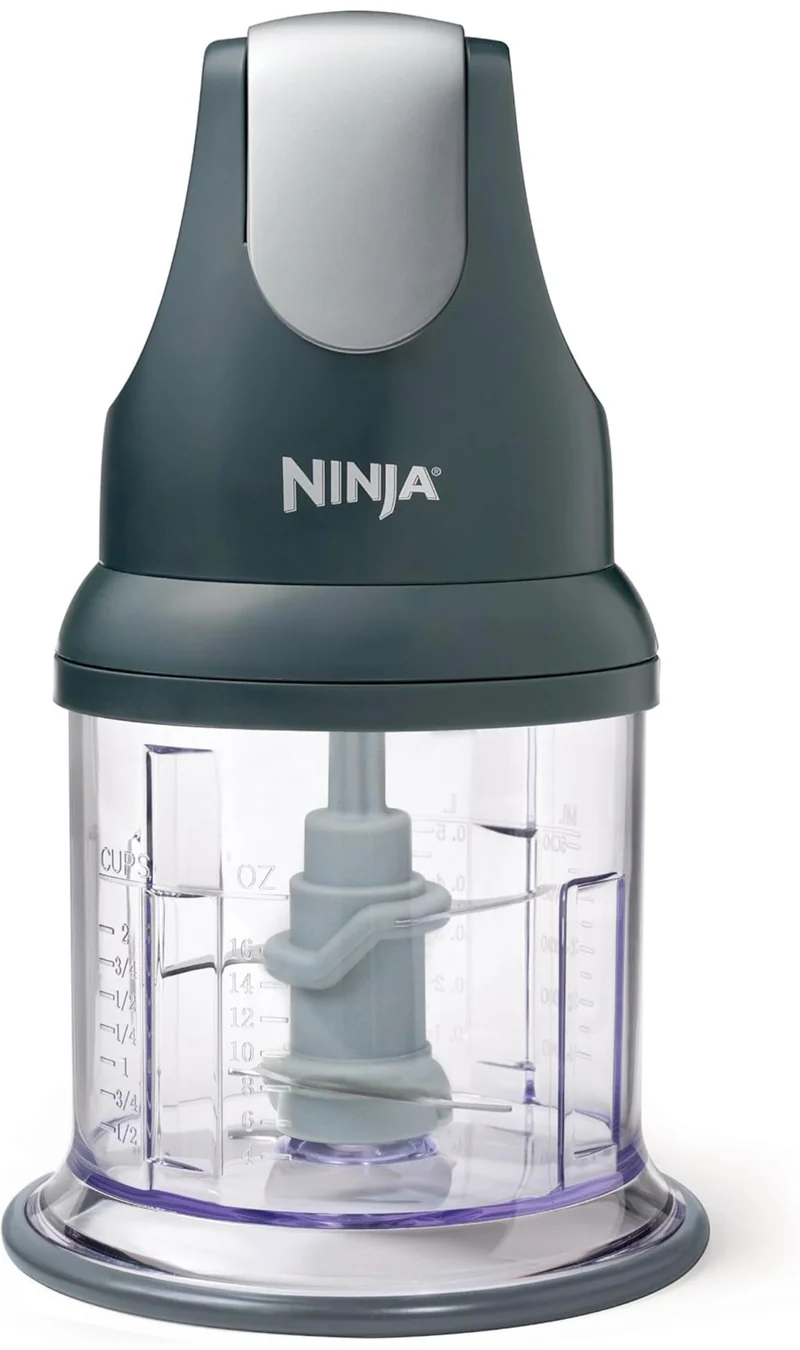Ninja NJ100GR Express Chop Manual Food Processor for Chopping Mincing Pureeing Vegetables and other Ingredients 16-Ounces - Gray