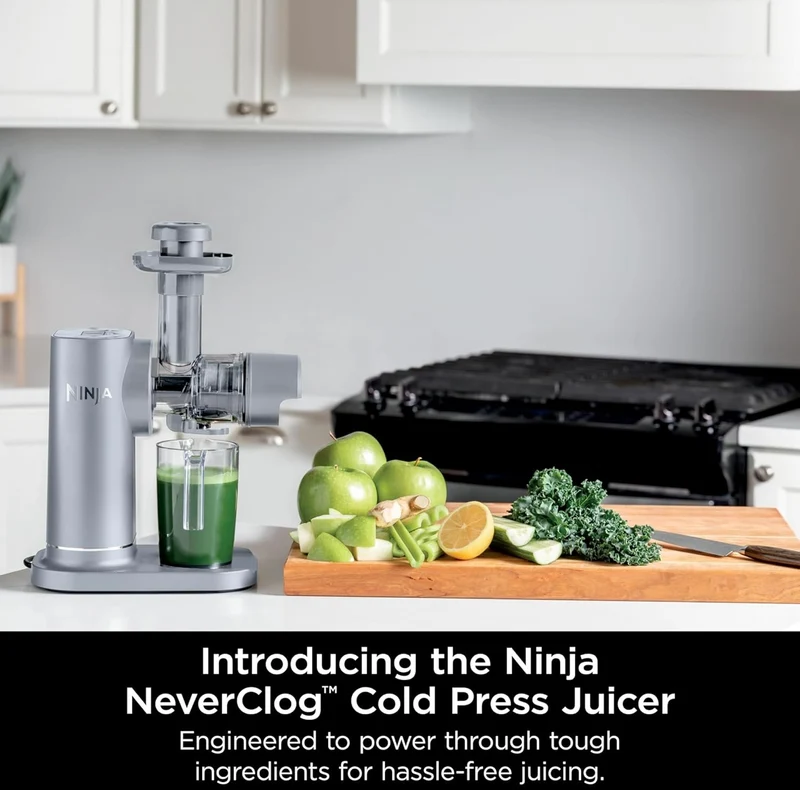 Ninja NeverClog Cold Press Juicer, Powerful Slow Juicer with Total Pulp Control, Countertop, Electric, 2 Pulp Functions - Steam Gray (JC151SL)