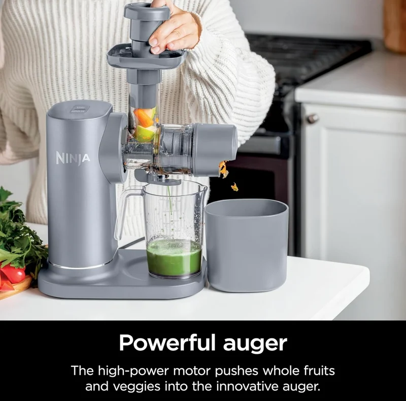 Ninja NeverClog Cold Press Juicer, Powerful Slow Juicer with Total Pulp Control, Countertop, Electric, 2 Pulp Functions - Steam Gray (JC151SL)