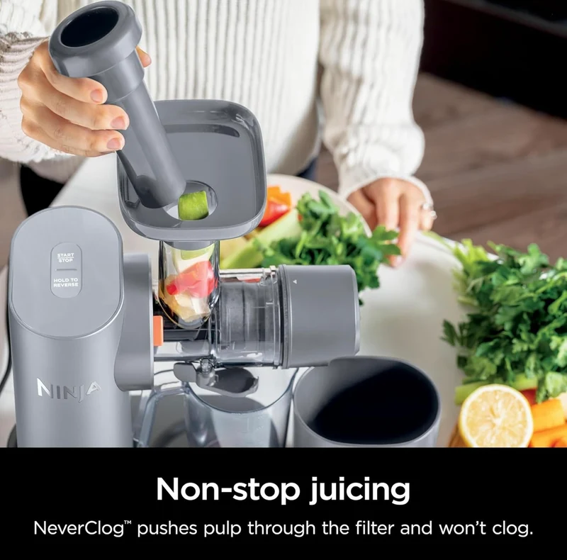 Ninja NeverClog Cold Press Juicer, Powerful Slow Juicer with Total Pulp Control, Countertop, Electric, 2 Pulp Functions - Steam Gray (JC151SL)