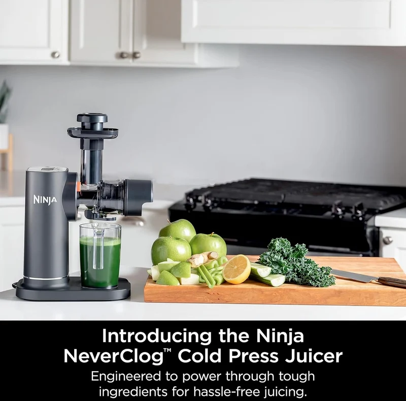 Ninja NeverClog Cold Press Juicer, Powerful Slow Juicer with Total Pulp Control, Countertop, Electric, 2 Pulp Functions - Charcoal (JC151)