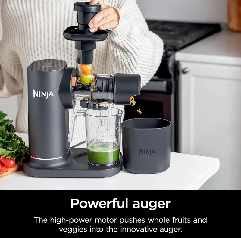 Ninja NeverClog Cold Press Juicer, Powerful Slow Juicer with Total Pulp Control, Countertop, Electric, 2 Pulp Functions - Charcoal (JC151)