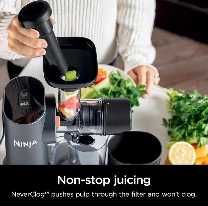 Ninja NeverClog Cold Press Juicer, Powerful Slow Juicer with Total Pulp Control, Countertop, Electric, 2 Pulp Functions - Charcoal (JC151)